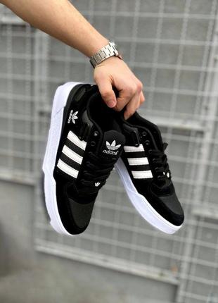 Кросівки чоловічі adidas forum black&white, натуральна шкіра/ замша