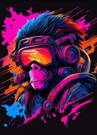 Набор для росписи по номерам брутальная обезьяна стратег на черном фоне 40х40см (av4040-16)