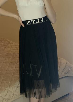 Чёрная юбка миди плиссе спідниця плісе в стиле valentino