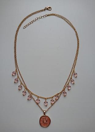 Намисто місяць із рожевою емаллю й підвісками