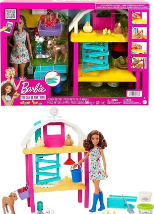 Ігровий набір barbie фермер з тваринами. gather egg farm dough, chicken coop