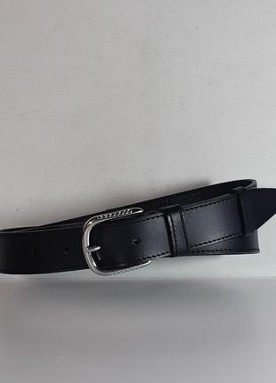 Ремень 02.071.053-01 (3,5 х 123 см) брючный кожаный чёрный с декоративной строчкой