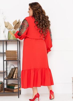 Красное платье с кружевными рукавами, 34423 фото