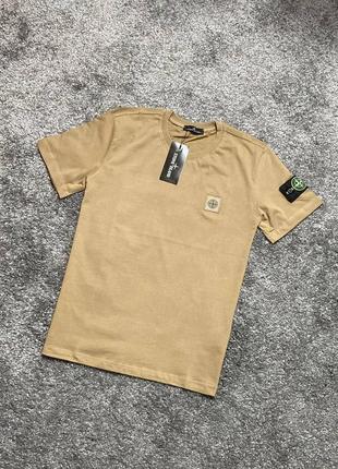 Стильная футболка от stone island бежевая4 фото