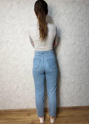 Голубые джинсы момы, женские момы с высокой посадкой4 фото