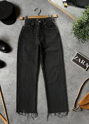 Джинсы zara зара черные серые темные плотные с высокой посадкой прямые мом плотные размер xs s