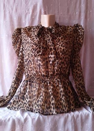 Блуза блузка в леопардовий принт з бантом