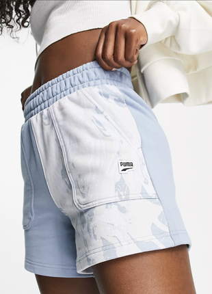Женские шорты puma marble print color block shorts in blue новые оригинал из сша1 фото