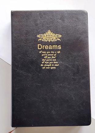 Блокнот в твёрдом кожаном переплёте чёрный "dreams"