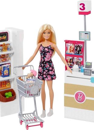 Лялька барбі та ігровий набір, супермаркет,25 аксесуарами. barbie supermarket