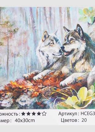 Картини за номерами пара вовків 40х30см tk group, на підрамнику з фарбами, пензлями, 31906