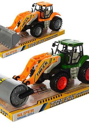 Трактор инерционный, подвижные детали, 2 вида (бульдозер, каток), 629-2-3