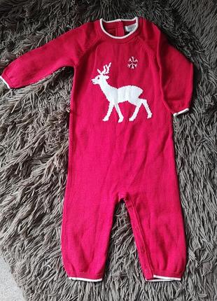 Праздничный вязаный ромпер с оленем