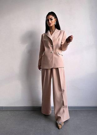 Стильный костюм брюки палаццо + пиджак оверсайз, брючный костюм с пиджаком, праздничный костюм, классический костюм женский