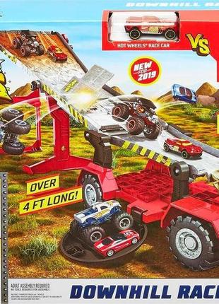 Трек хот вілс пересувний трамплін hot wheels monster trucks down hill race & go playset gfr15 mattel оригінал6 фото