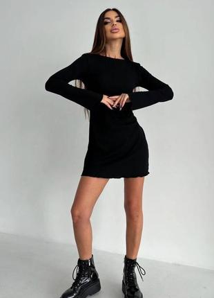 Короткое платье турецкий рубчик черная и мокко3 фото