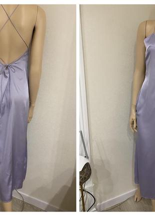 Сиреневое атласное платье с разрезом asos.8 фото