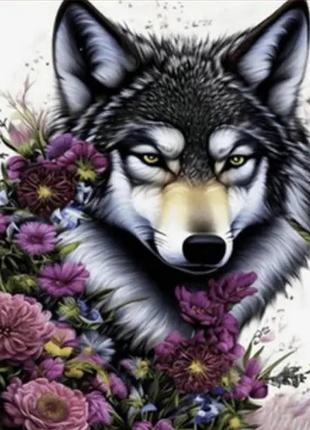 Набор для творчества алмазная картина волк в цветочках стратег 30х40см (heg86059)1 фото
