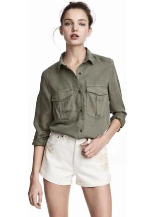 Красива, шовкова, довга сорочка, кольору хакі, розмір 38, від бренду h&m.