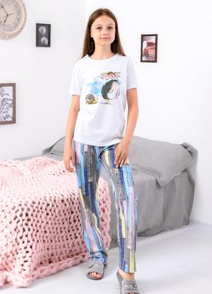 Літня демісезонна  піжама для дівчинки, якісна фулікра, футболка і штани,  кулір, від 140см до 170см7 фото