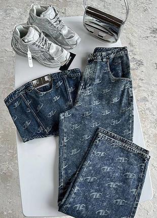 Костюм джинсовый в стиле diesel синий топ джинсы палаццо5 фото