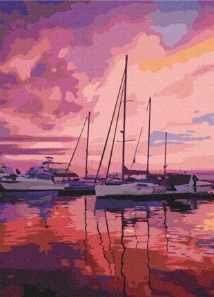 Картина за номерами: рожевий світанок у яхт-клубі 40*50, bs526441 фото