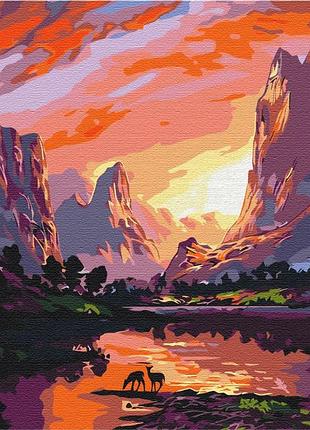 Картина за номерами "яскравий захід сонця в горах" 40*50см, brushme, bs51977