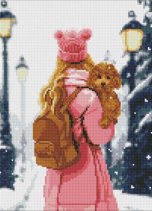 Алмазна мозаїка без підрамника зимовий город із голограмними стразами 40х40 см, amc7827