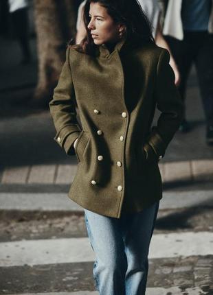 Zara двобортне пальто з вовною в наявності3 фото