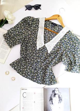 Блузочка/блуза/топ в цветочки💐 с воротничком и рукавами-буфами new look, на р. м
