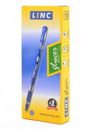 Ручка шариково-масляная glycer синяя 0,7мм linc, 10 штук, 411801