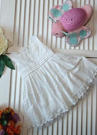 Платье сарафан пышное белое нарядное кружевное  на девочку 9-12 -18мес3 фото