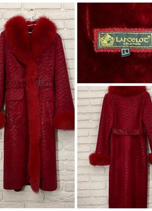 Итальянская, натуральная, дубленка, пальто, lancelot, 100 % shearling, песец, овчина, красная, тёплая,1 фото