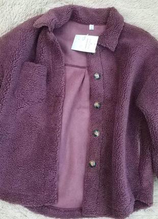 Шерпа хутряна рубашка куртка пильно-фіолетова оверсайз6 фото