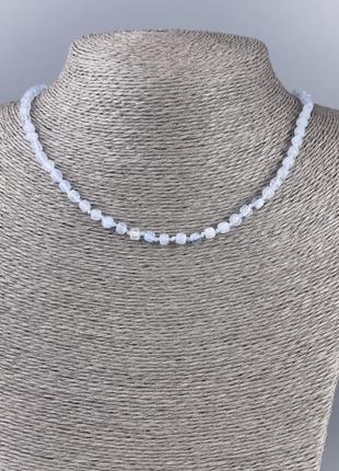 Ожерелье аквамарин натуральный камень граненый кубик d-4х4мм+- l-51см+-