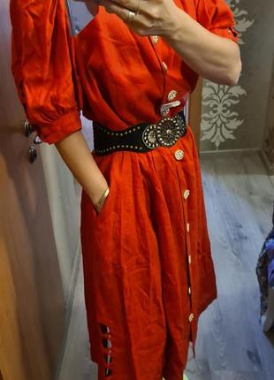 Новое красное платье. винтаж 100% лен.