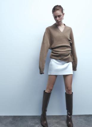 Кожаные сапоги на каблуке zara 1000/310