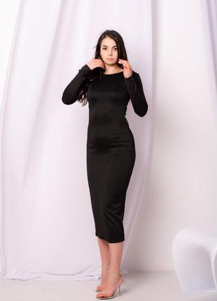 Платье женское футляр ниже колена миди. 38 черный3 фото