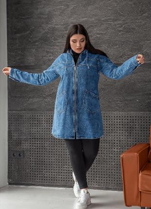Джинсова жіноча куртка довга з капюшоном вд-9 великих розмірів 52-58 розміри6 фото