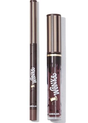 Блиск + олівець для губ sheglam willy wonka cocoa kiss lip duo-hot fudge1 фото