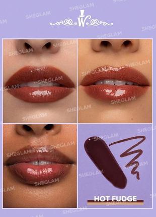 Блиск + олівець для губ sheglam willy wonka cocoa kiss lip duo-hot fudge4 фото