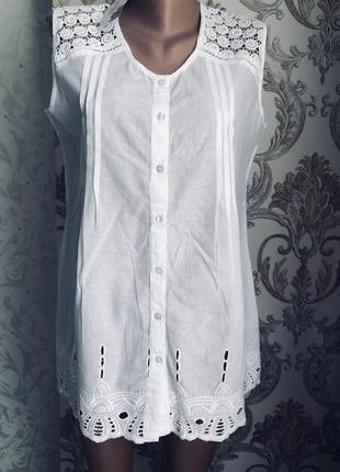 Блуза блузка безрукавка прошва біла вишита вибита мереживна рішелье4 фото