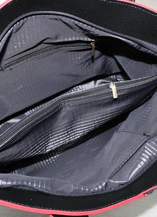 Жіноча сумка-шопер велика із замшевими вставками чорна7 фото