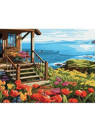 Картина по номерам strateg дом возле моря 50x25 см ww160 ww160 набор для росписи по цифрам