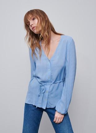 Гарна сорочка з тонким поясом зі 100% віскози блакитна блуза синя блуза reserved