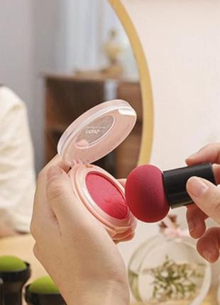 Спонж бьюті-блендер для макіяжу у футлярі у формі «гриб» із ручкою, рожевий4 фото