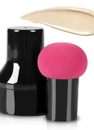 Спонж бьюти-блендер для макияжа в футляре в форме «гриб» с ручкой, розовый3 фото