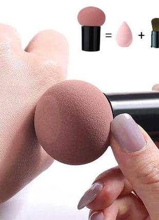 Спонж бьюти-блендер для макияжа в футляре в форме «гриб» с ручкой, розовый7 фото