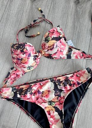 Купальник роздільний topshop квітковий принт чашка на паролоне