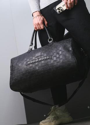 Дорожная сумка хьюго босс мужской черный саквояж hugo boss кожаная женская брендовая сумка ручной клади2 фото